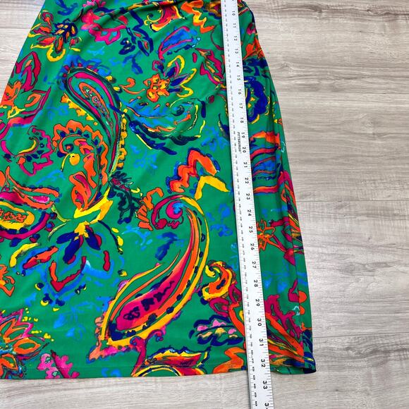 Lauren Ralph Lauren Dress One Shoulder Bodycon Festive Green Paisley Size 2 - Picture 8 of 9